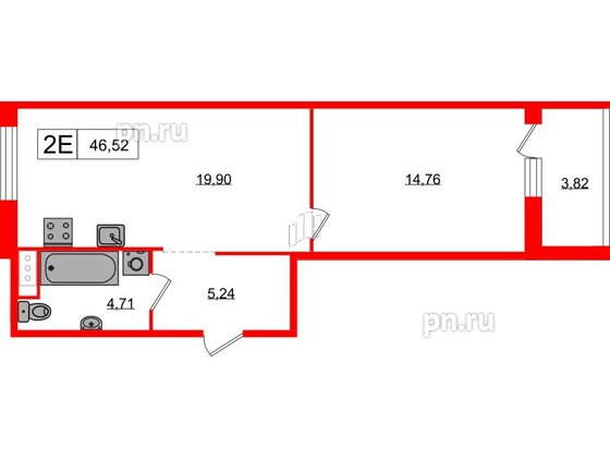 Квартира в ЖК Янила, 1 комнатная, 45.9 м², 1 этаж