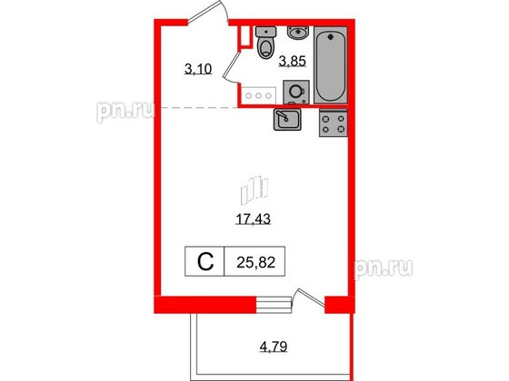 Квартира в ЖК «Янила», студия, 25.82 м², 10 этаж