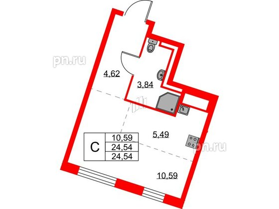 Квартира в ЖК Квартал Лаголово, студия, 24.54 м², 7 этаж