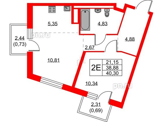 Квартира в ЖК Квартал Лаголово, 1 комнатная, 40.3 м², 3 этаж