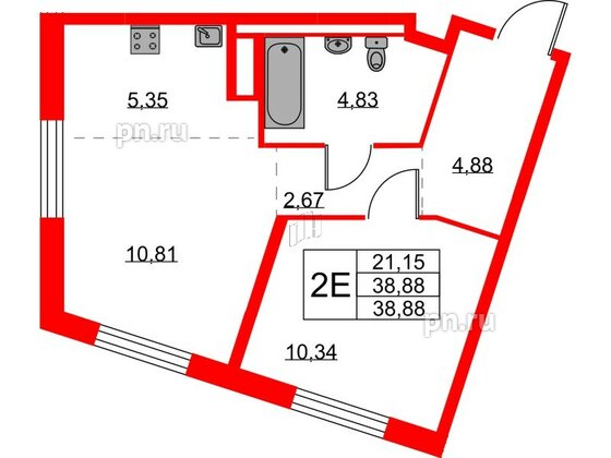 Квартира в ЖК Квартал Лаголово, 1 комнатная, 38.88 м², 8 этаж