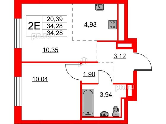 Квартира в ЖК Квартал Лаголово, 1 комнатная, 34.28 м², 3 этаж