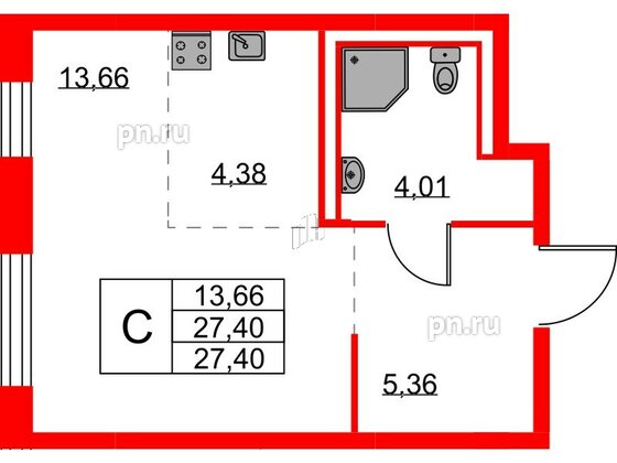 Квартира в ЖК Квартал Лаголово, студия, 27.4 м², 2 этаж