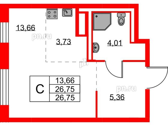 Квартира в ЖК Квартал Лаголово, студия, 26.75 м², 4 этаж