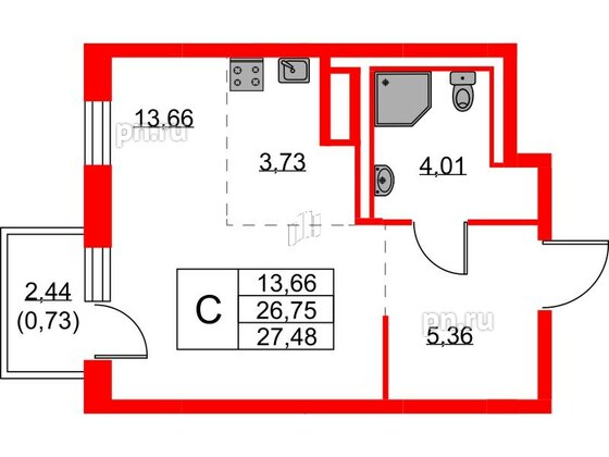 Квартира в ЖК Квартал Лаголово, студия, 27.48 м², 7 этаж