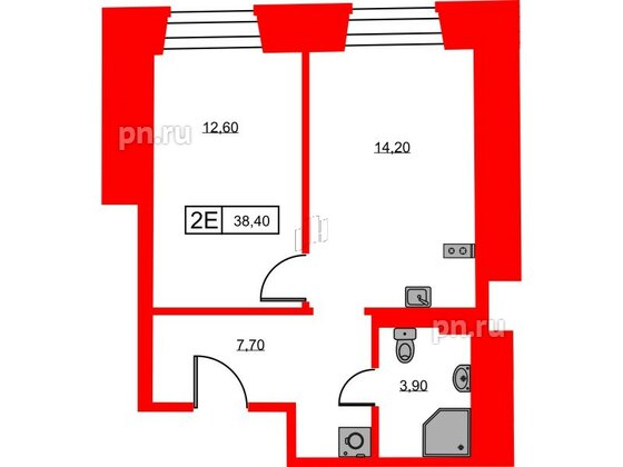 Апартаменты в ЖК Hovard Club, 1 комнатные, 38.4 м², 1 этаж