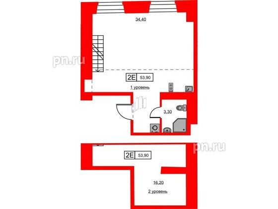 Апартаменты в ЖК Hovard Club, 1 комнатные, 52.6 м², 5 этаж