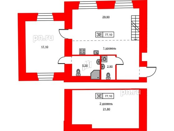 Апартаменты в ЖК Hovard Club, 2 комнатные, 75.8 м², 5 этаж