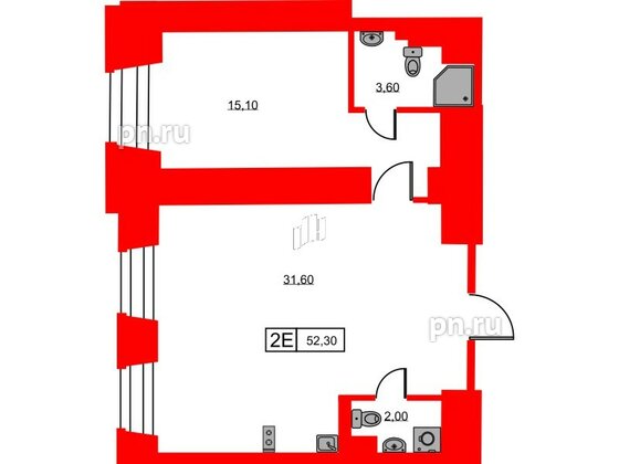 Апартаменты в ЖК Hovard Club, 1 комнатные, 52.3 м², 1 этаж