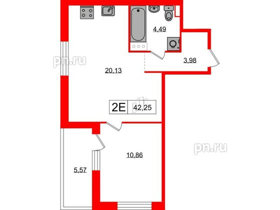 Квартира в ЖК «Янила», 1 комнатная, 42.25 м², 3 этаж