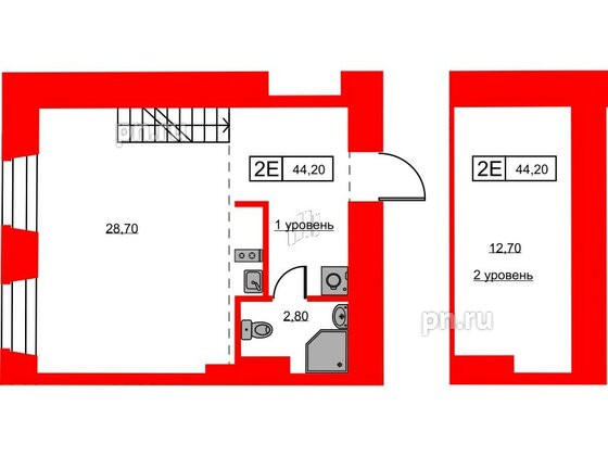 Апартаменты в ЖК Hovard Club, 1 комнатные, 44.5 м², 5 этаж