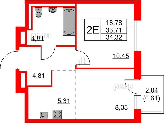 Квартира в ЖК Квартал Лаголово, 1 комнатная, 34.32 м², 3 этаж