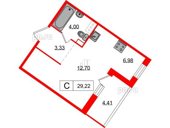 Квартира в ЖК «Янила», студия, 29.22 м², 2 этаж