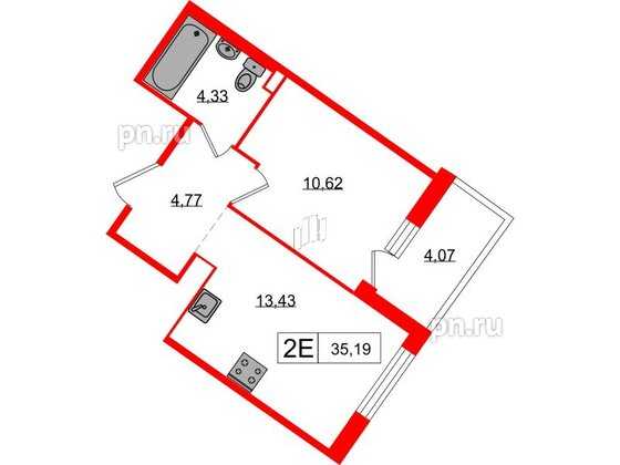 Квартира в ЖК «Янила», 1 комнатная, 35.19 м², 8 этаж