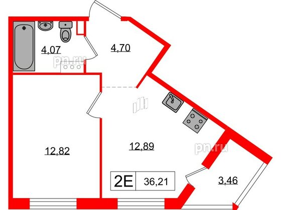 Квартира в ЖК «Янила», 1 комнатная, 36.21 м², 3 этаж