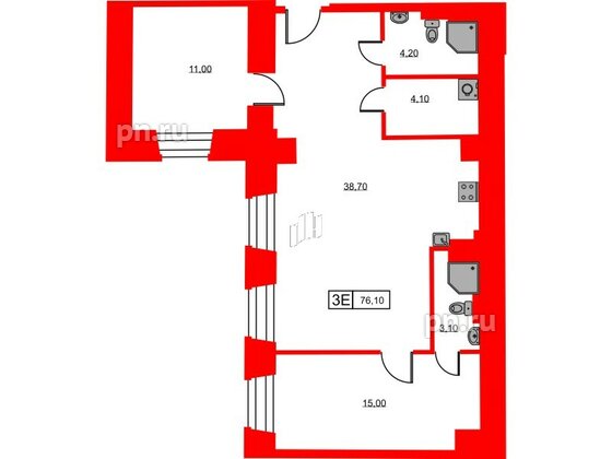 Апартаменты в ЖК Hovard Club, 1 комнатные, 76.1 м², 2 этаж