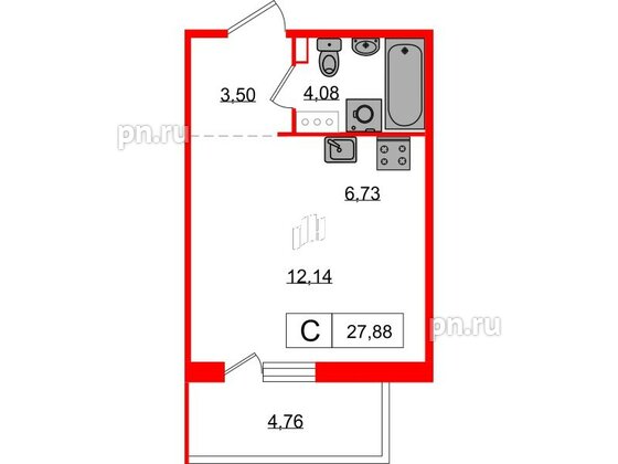 Квартира в ЖК Янила, студия, 27.8 м², 1 этаж