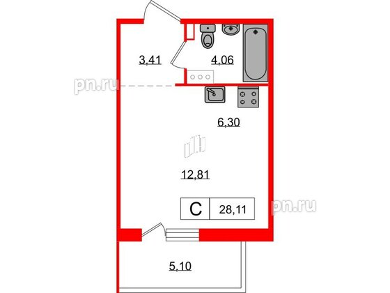 Квартира в ЖК «Янила», студия, 28.11 м², 3 этаж