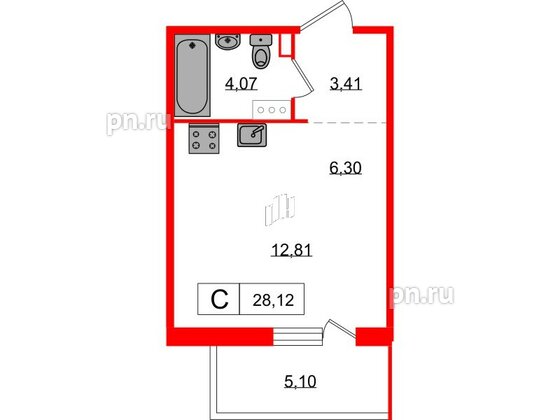 Квартира в ЖК «Янила», студия, 28.12 м², 4 этаж