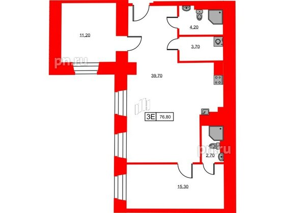 Апартаменты в ЖК Hovard Club, 2 комнатные, 76.8 м², 3 этаж