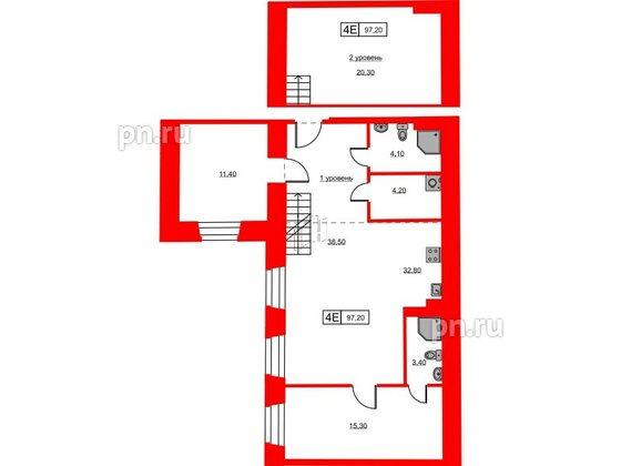 Апартаменты в ЖК Hovard Club, 3 комнатные, 93.5 м², 5 этаж