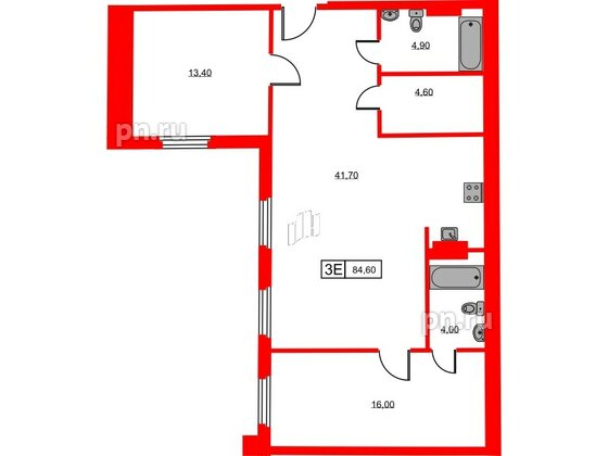 Апартаменты в ЖК Hovard Club, 2 комнатные, 81.6 м², 6 этаж