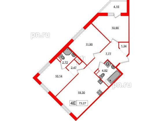 Квартира в ЖК «Янила», 2 комнатная, 67.15 м², 4 этаж