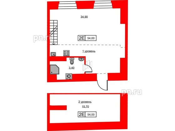 Апартаменты в ЖК Hovard Club, 1 комнатные, 54.5 м², 5 этаж