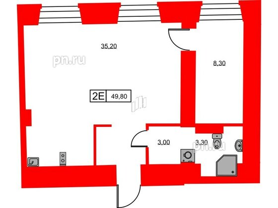 Апартаменты в ЖК Hovard Club, 1 комнатные, 49.8 м², 1 этаж