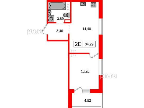 Квартира в ЖК Янила, 1 комнатная, 34.1 м², 1 этаж