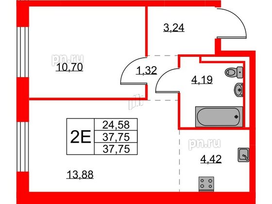 Квартира в ЖК Квартал Лаголово, 1 комнатная, 37.75 м², 2 этаж