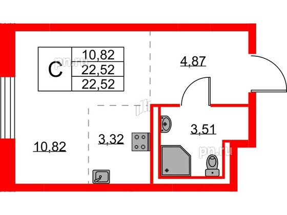 Квартира в ЖК Квартал Лаголово, студия, 22.52 м², 2 этаж