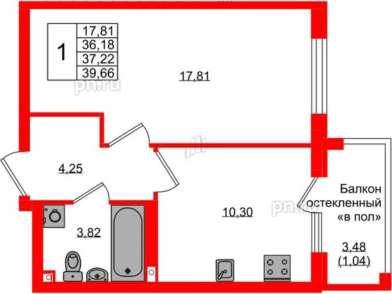 Квартира в ЖК «Консул», 1 комнатная, 37.22 м², 9 этаж