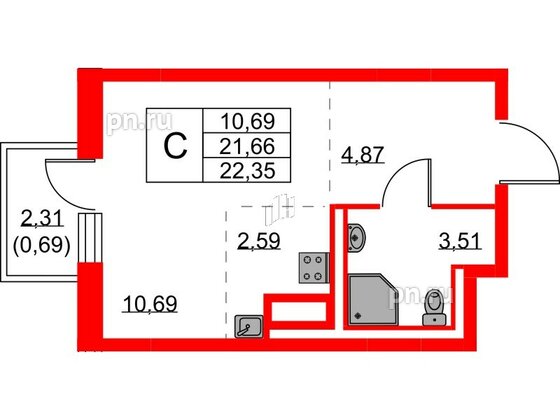 Квартира в ЖК Квартал Лаголово, студия, 22.35 м², 5 этаж