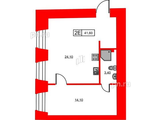 Апартаменты в ЖК Hovard Club, 1 комнатные, 41.1 м², 1 этаж