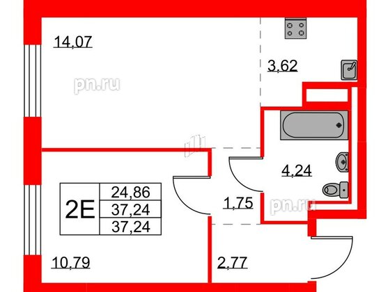Квартира в ЖК Квартал Лаголово, 1 комнатная, 37.24 м², 7 этаж