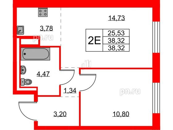 Квартира в ЖК Квартал Лаголово, 1 комнатная, 38.32 м², 6 этаж