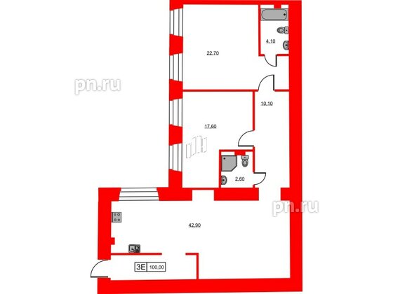 Апартаменты в ЖК Hovard Club, 2 комнатные, 98.4 м², 3 этаж