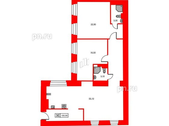 Апартаменты в ЖК Hovard Club, 2 комнатные, 100.9 м², 4 этаж