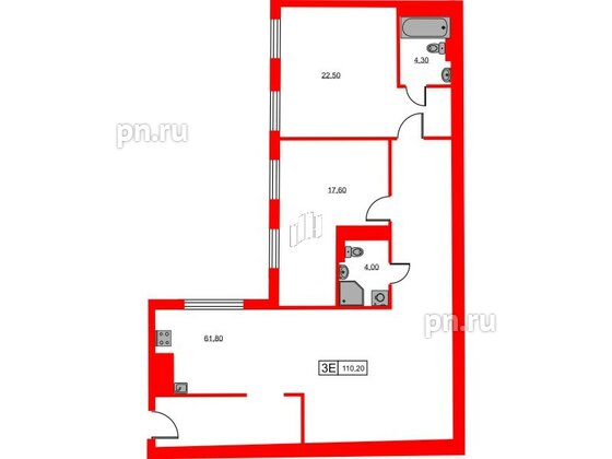 Апартаменты в ЖК Hovard Club, 2 комнатные, 110.2 м², 6 этаж