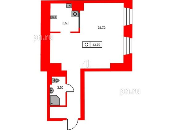 Апартаменты в ЖК Hovard Club, студия, 43.7 м², 3 этаж