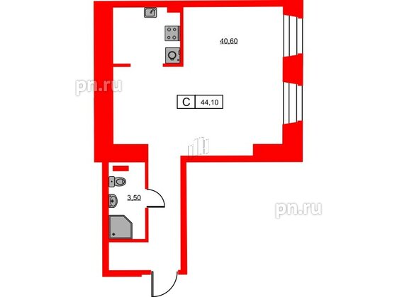 Апартаменты в ЖК Hovard Club, студия, 44.8 м², 4 этаж