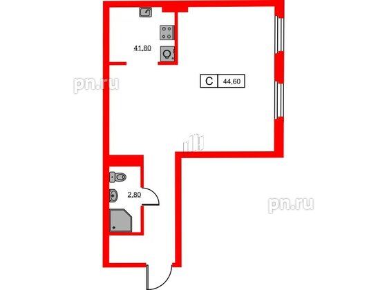 Апартаменты в ЖК Hovard Club, студия, 46.1 м², 6 этаж