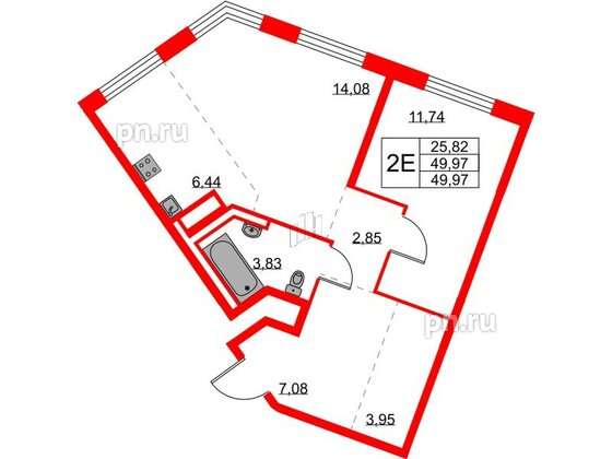 Квартира в ЖК Квартал Лаголово, 1 комнатная, 49.97 м², 3 этаж