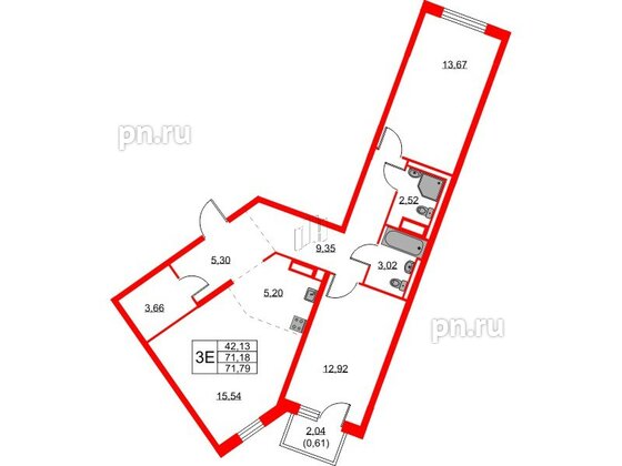 Квартира в ЖК Квартал Лаголово, 2 комнатная, 71.79 м², 6 этаж