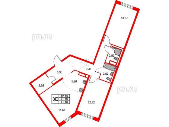 Квартира в ЖК Квартал Лаголово, 2 комнатная, 71.18 м², 9 этаж