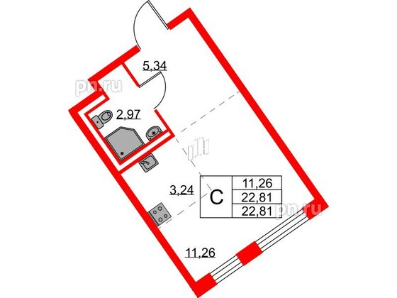 Квартира в ЖК Квартал Лаголово, студия, 22.81 м², 2 этаж