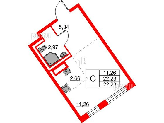 Квартира в ЖК Квартал Лаголово, студия, 22.23 м², 3 этаж