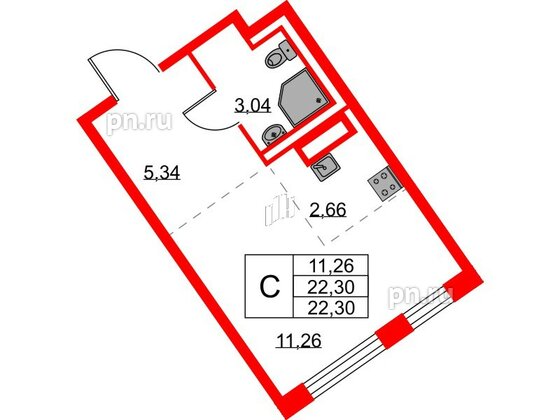 Квартира в ЖК Квартал Лаголово, студия, 22.3 м², 3 этаж