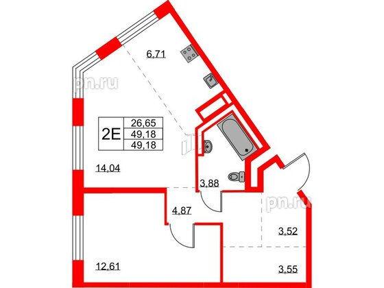 Квартира в ЖК Квартал Лаголово, 1 комнатная, 49.18 м², 5 этаж